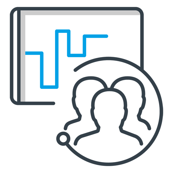 Dashboard icon with team silhouettes and analytics graph
