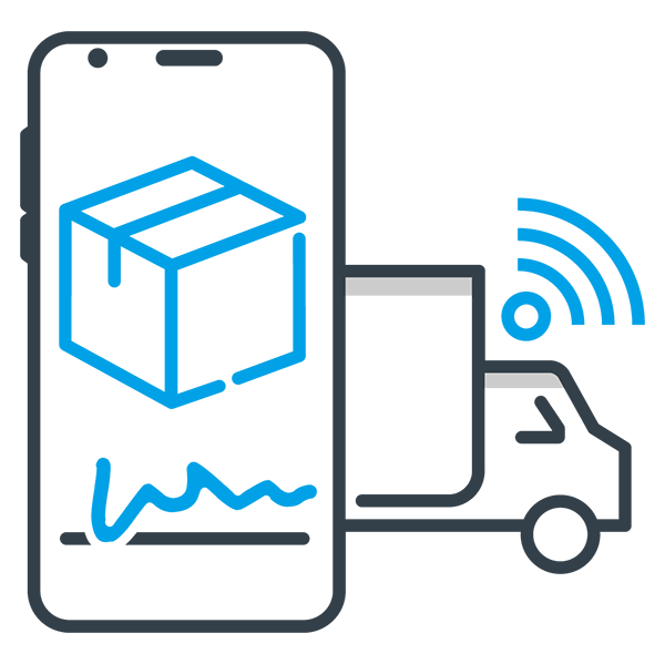 Smartphone with package and delivery truck representing electronic proof of delivery